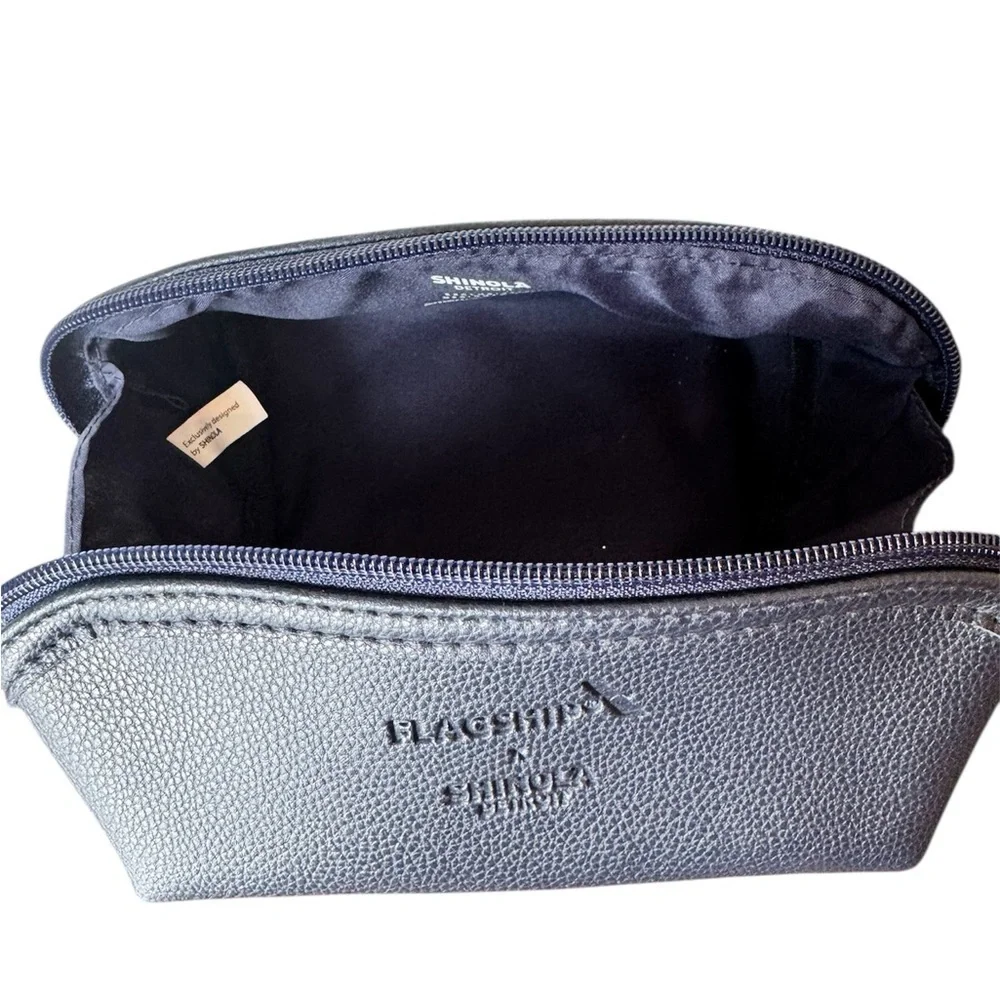 Shinola Detroit navy vegan leather zipper dopp amenity travel kit